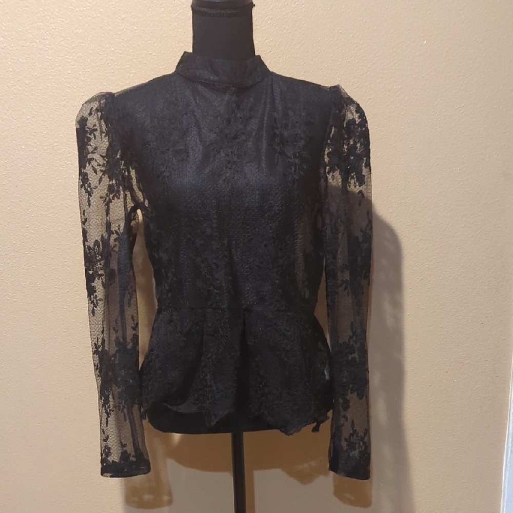 Black Fitted Florar Lace Mesh Top Eilly Bazar